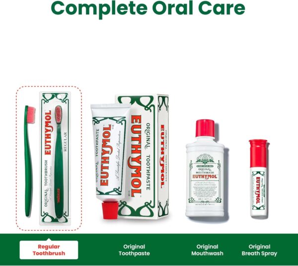 Euthymol Toothbrush (Regular, 6 Count) - Standard-Sized, Curved Soft Bristles for Sensitive Teeth, Gums. Effective, Gentle Cleaning for Entire Family.