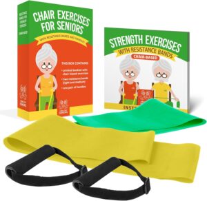 Chair Exercises for Seniors - Two Resistance Bands, Handles, and Printed Exercise Guide. Adjustable Fitness Equipment for Seniors, Elderly Home. Occupational & Physical Therapy Aids