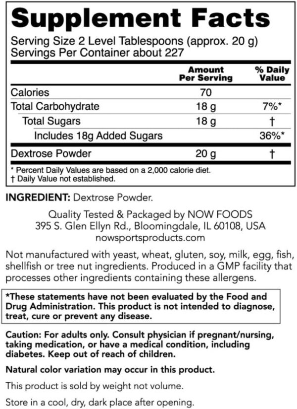 NOW Foods Sports Nutrition, Dextrose Powder (Monosaccharide), Energy Production*, 10-Pound