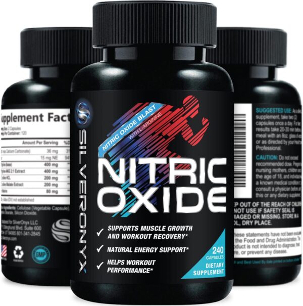 Extra Strength Nitric Oxide Supplement L Arginine 3X Strength - Citrulline Malate, AAKG, Beta Alanine - Premium Muscle Supporting Nitric Booster for Strength & Energy to Train Harder - 240 Capsules