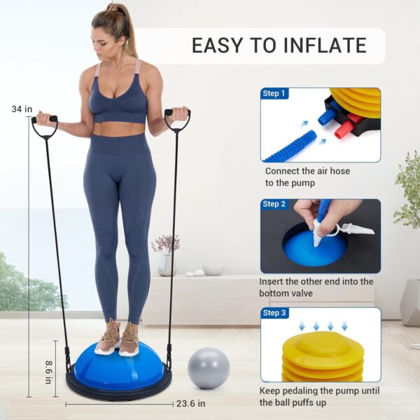 GAOMON 23/25in Balance Ball, 1600 lbs Half Exercise Ball with Nonslip Base, Inflatable Half Ball Balance Trainer, Stability Half Yoga Ball Strength Training Equipment with 2 Bands, Pump, Extra Ball Included, Blue