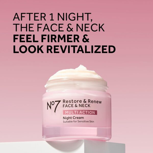 No7 Restore & Renew Multi Action Face & Neck Night Cream - Collagen Peptide Anti-Aging Face Cream - Hydrating Hyaluronic Acid Night Cream - Shea Butter + Vitamin E Skin Firming Night Cream (50ml)