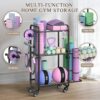 Weight Rack for Home Gym, All in One Yoga Mat Storage Rack, Workout Equipment Storage with Wheels and Hooks for Dumbbells Kettlebells Foam Rollers, Powder Coated Finish Steel