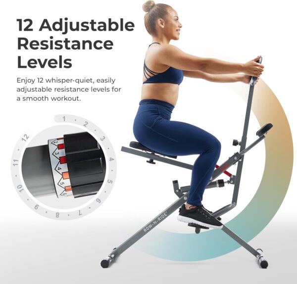 71YMY0URJjL._AC_SL1500_.jpg Sunny Health & Fitness Row-N-Ride PRO, Full Body Combo Squat Machine w/Optional Resistance Band, Easy Setup Ab Workout Exercise Equipment for Home, Whole Body Cardio, Optional SunnyFit App Connection
