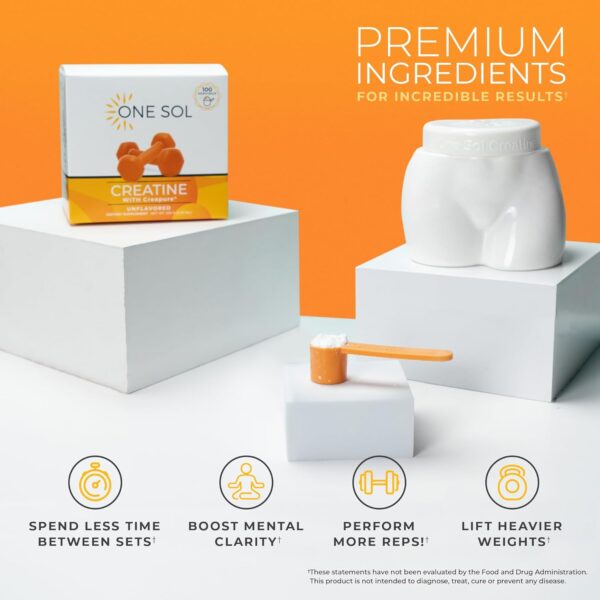 One Sol Creatine for Women Booty Gain, All Natural Women's Creatine Powder with Creapure, Increase Lean Muscle Mass, Reduce Recovery Time, Promotes Brain & Bone Health (Unflavored, 100 Servings)