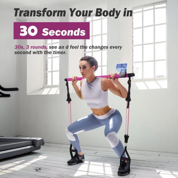 Upgraded Pilates Bar Kit with Resistance Bands Natural Latex for Women & Men, Heavy-Duty Stainless Steel Multifunctional Yoga Pilates Stick for Home Gym Exercise Fitness Equipment Full-Body Workouts