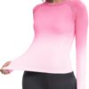 MathCat Long Sleeve Workout Tops for Women, Gradient Running Athletic Shirts, Seamless Breathable Tops with Thumb Holes