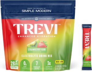 TREVI™ Electrolytes Powder Packets –Sugar Free Hydration Drink Mix Rehydrate Daily Electrolyte Replenisher Hydrates Himalayan Pink Salt Vitamins Trace Minerals No Artificial Dye 28 Ct Strawberry Kiwi