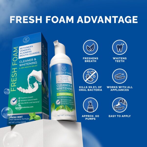 Aligner Fresh Foam Whitening & Retainer Cleaning Foam for Invisalign, ClearCorrect, Essix, Vivera, Mouth Guards, Night Guards, Veneers, Whitens Teeth, Freshens Breath, 3% Hydrogen Peroxide, 1 Pk, Mint