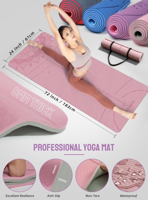 1/3 Yoga Mat Thick, Yoga Set for Beginners Include High Density Yoga Mat with Multi-loops Yoga Strap, Yoga Blocks, Booty Resistance Band Set, Door Anchor, Carring Bag & Strap