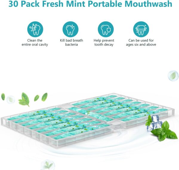 Mouthwash Travel Size Portable Mouthwash Packets to Go, Alcohol & Fluoride Free Fresh Mint Mouthwash Strips for Superior Oral Hygiene,30 Individual Disposable Mouthwash Packs