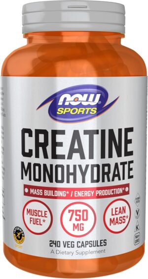 NOW Foods Sports Nutrition, Creatine Monohydrate 750 mg, Mass Building*/Energy Production*, 240 Veg Capsules
