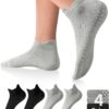 DIBAOLONG Pilates Socks with Grips for Women, Grip Socks Non Slip Yoga Socks for Barre Hospital Grippy Socks 4 Pairs