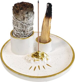 5 in 1 Incense Holder for Meditation, Palo Santo Holder, Ceramic Sage Holder for Burning, Candle Holder, Ashtray, Palo Santo Matches, Meditation Accessories for Meditation Yoga Room