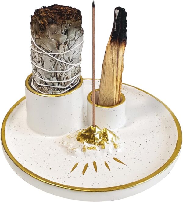 5 in 1 Incense Holder for Meditation, Palo Santo Holder, Ceramic Sage Holder for Burning, Candle Holder, Ashtray, Palo Santo Matches, Meditation Accessories for Meditation Yoga Room