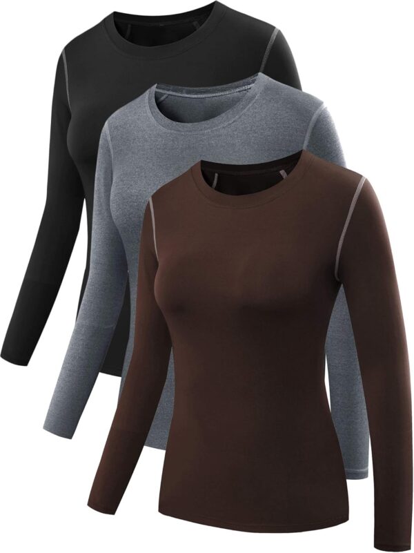 NELEUS Women's 3 Pack Athletic Compression Long Sleeve T Shirt Dry Fit