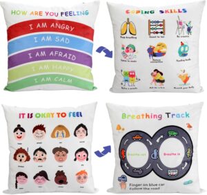 Classroom Must Haves Throw Pillow Covers Set of 2 - Calming Corner School Counselor Office Mental Health Pillow Decor Calm Down Corner Items for Home Kids Dutch Velvet 18x18 Inch