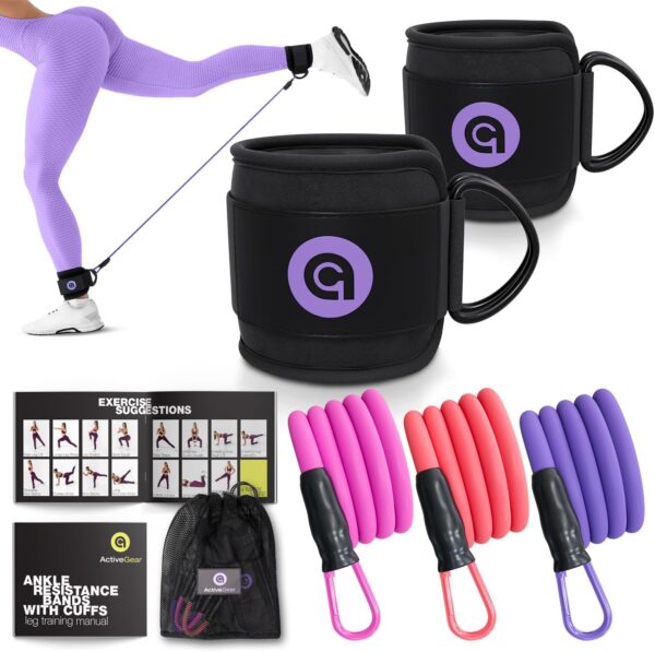 ActiveGear Ankle Resistance Bands with Cuffs - Ideal for Glutes, Legs & Core Workouts, Kickback Ankle Strap Set for Home Workout Equipment & Gym Fitness for Women and Men