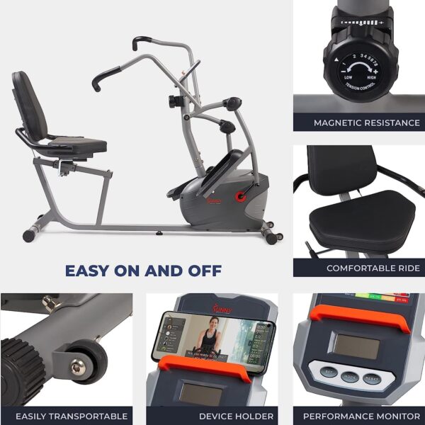 Sunny Health & Fitness Compact Performance Recumbent Bike w/Dual Motion Arm/Leg Exercisers for Senior Home Training w/Quick Adjust Seat & Optional Exclusive Free SunnyFit App Bluetooth Connectivity