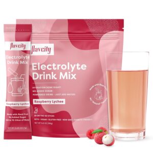 FlavCity Raspberry Lychee Electrolytes Drink Mix, 28 On-The-Go Stick Packs - Healthy Electrolytes Powder Packets Made with Real Fruit - Keto Powdered Drink with No Added Sugar, Gluten-Free