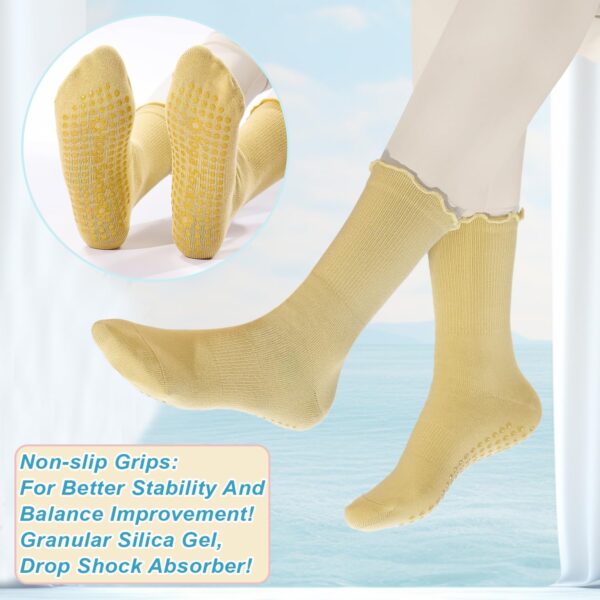 Pilates Socks with Grips for Women,3 Pairs Cotton Non Slip Yoga Crew Socks for Barre, Ballet, Dance, Workouts