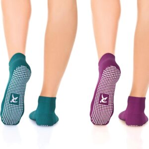 Rymora Pilates Socks With Grips Women Men - Non Slip Socks 2 Pairs - Yoga Socks Fall Prevention Dance Home Workout