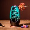INONE Ceramic Incense Burner with 100 Upgraded Cones, Waterfall Backflow Incense Holder, Aromatherapy Ornament, Zen Decor, Home Decor, Room Decor (Cyan)