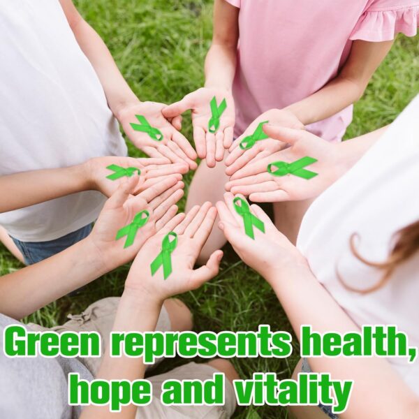 Halatool 100 PCS Mental Health Awearness Ribbon with Safty Pins for World Mental Health Day Green Ribbon Pins for Charity Public & Social Event