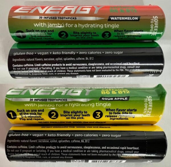 Xero Picks Energy Infused Flavored Toothpicks with Caffeine, B12 and B6 (Variety Pack, 20 Count (Pack of 5))