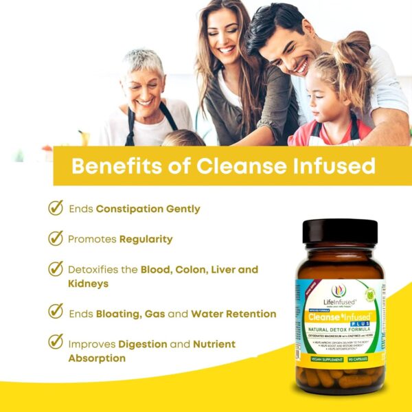Life Infused Cleanse Infused Plus - Premium Natural Colon Cleanser with Oxygenated Magnesium, Herbs, and Enzymes, Helps Relieve Constipation Gently, Detoxifies Blood, Colon, Liver & Kidneys (90 Caps)