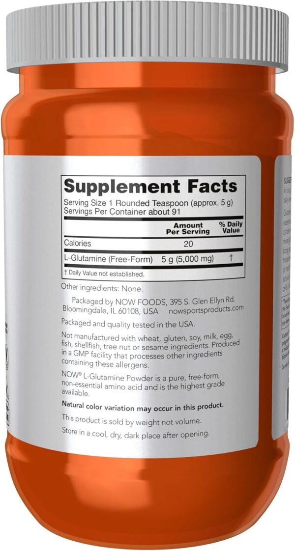 NOW Foods Sports Nutrition, L-Glutamine Pure Powder, Nitrogen Transporter*, Amino Acid, 1-Pound