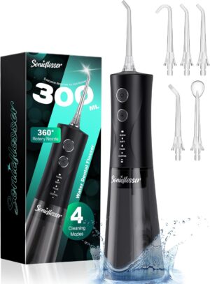 Water Dental Flosser Teeth Pick: Portable Cordless Water Dental Piks 300ML Rechargeable Picks Pik IPX7 Waterproof Oral Irrigator Travel Flossers Teeth Cleaning Gum Care Deep Flossing for Home Shower