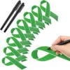 Qilery 100 Pcs Large Green Ribbon Cutouts with 2 Pcs Marker Pens Paper Mental Health Awareness Cutouts Mental Health Month Items for Charity Fundraiser Support Supplies