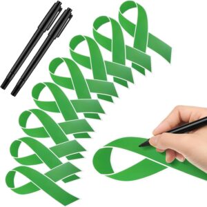 Qilery 100 Pcs Large Green Ribbon Cutouts with 2 Pcs Marker Pens Paper Mental Health Awareness Cutouts Mental Health Month Items for Charity Fundraiser Support Supplies