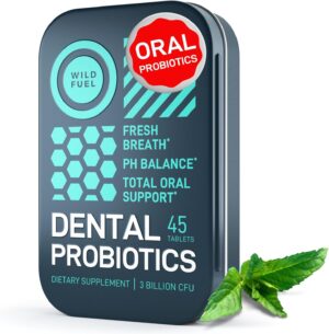 WILD FUEL Dental Probiotic for Teeth and Gums - Lactobacillus Salivarius Probiotic 3bn CFU Fights Bad Breath, Restores Healthy Bacteria - Oral Probiotics - 45 Tablets for Fresh Breath in a Travel Tin