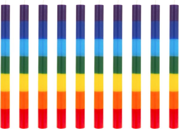 Mega Candles 10 pcs Unscented Multi Color Straight Taper Chakra Candles, Hand Poured Premium Wax Candle 12 Inch x 1 Inch, 100% Cotton Wick, Positive Healing Energy, Meditation, Relaxation, Reiki, Yoga