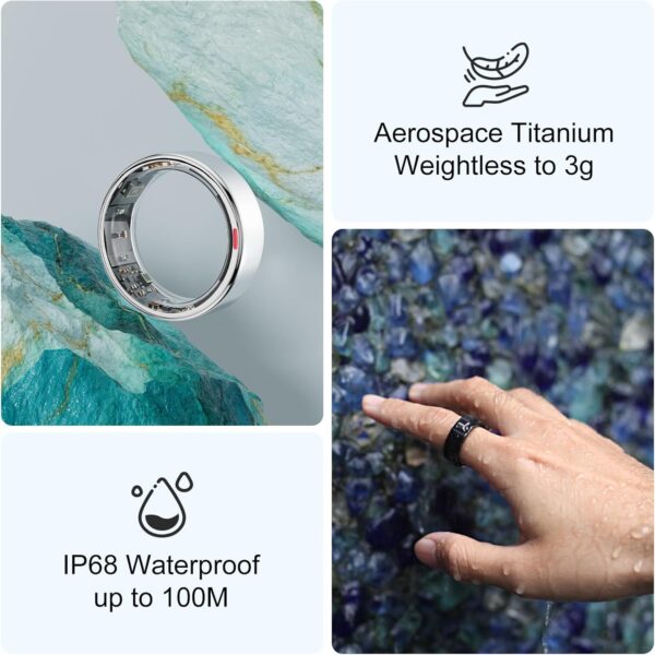 Smart Ring - Health & Sleep Tracker, Continuous SpO2 & Heart Rate Monitor, Stress Management, NFC Wireless Charging, 6-Day Battery, Water-Resistant(IP68), iOS & Android Compatible (Silver, 9)