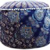 Indian Mandala Round Ottoman Pouf Cover Bohemian Floor Pillow Hippie Cotton Meditation Cushion Cover Seating Throw Decorative Footstool Kids Bean Bag Case