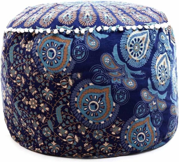Indian Mandala Round Ottoman Pouf Cover Bohemian Floor Pillow Hippie Cotton Meditation Cushion Cover Seating Throw Decorative Footstool Kids Bean Bag Case
