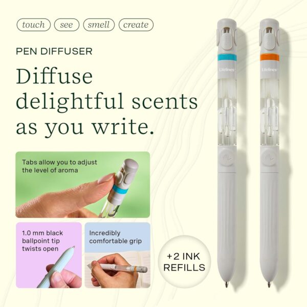 Lifelines Pen Diffuser Set, 2-Pack (Crisp Mountain Air & Citrus Grove) - 1mm Black Ballpoint Pens with Scented Essential Oil Blends – Aromatherapy Diffuser & Sensory Immersion Diffuse Aroma