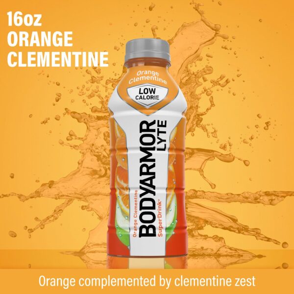 BODYARMOR LYTE Sports Drink Low-Calorie Sports Beverage, Orange Clementine - Orange Citrus, Coconut Water Hydration, Natural Flavors With Vitamins, Potassium-Packed Electrolytes, Perfect For Athletes, 16 Fl Oz (Pack of 12)