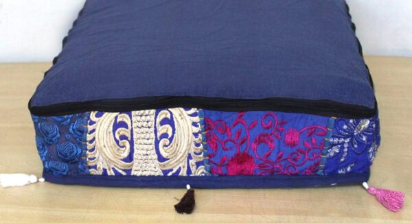 CRAFT KALA Indian Square Patchwork Traditional Pouf Cover Indian Living Room Poufs Decorative Embroidered Designer Ottoman Home Living Footstool Chair Cover Decor Pillow Cover 22x22x5 inches, Blue