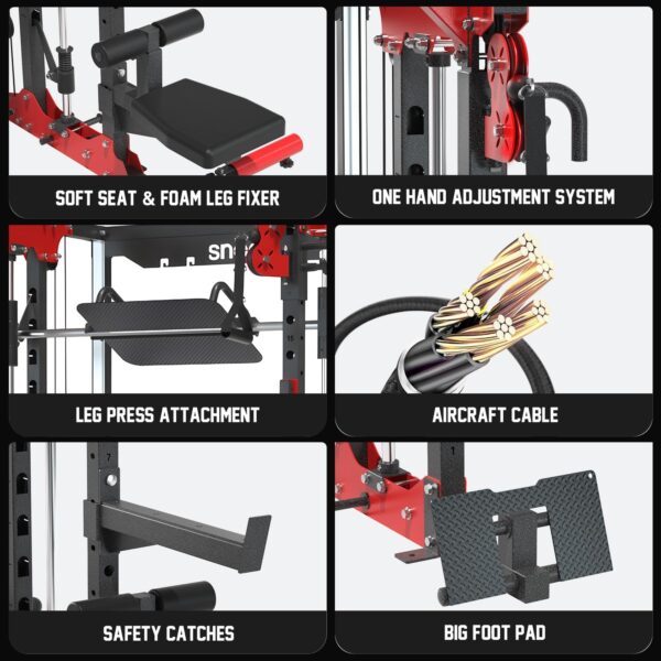 ALL10 Smith Machine for Home Gym, Power Rack with Cable Crossover, Squat Rack with Leg Press and Advanced LAT Pull-Down, 2000LB Weight Capacity