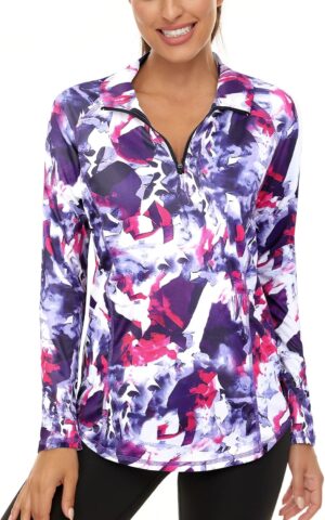 LURANEE Womens UPF 50+ Long Sleeve 1/4 Zip Pullover Athletic Hiking Running Workout Tops