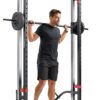 Sunny Health & Fitness Premium Smith Machine & Squat Cage Rack, Pull-Up Bar, Spotter Blocks for Weightlifting & Bench Press for Home Gym Strength Training