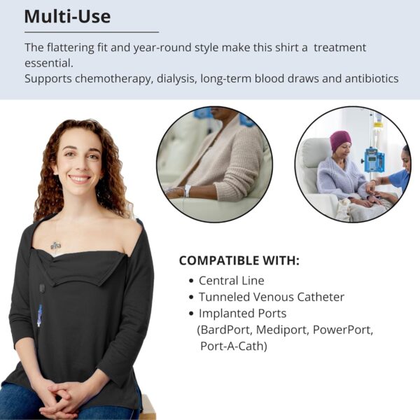 Care+Wear Women’s Long-Sleeve Chest Port Access Shirt – Women’s Long-Sleeve Shirt with Port Access for Central Line