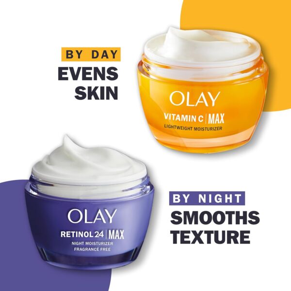 Olay Retinol Face Moisturizer, 24 MAX Anti-Aging Night Cream for Women, Fragrance-Free, Non Greasy - Anti-Wrinkle, Smooth Fine Lines, Tightening, Hydrating Skin Care - Peptides, Glycerin, 1.7 Oz