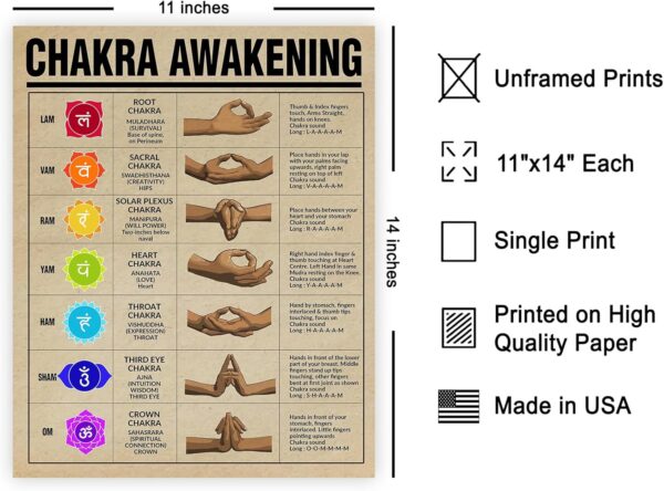 Poster Master Chakra Awakening Poster - Chakra Print - Meditation Art - Positive Body Energy Art - Gift for Men & Women - Decor for Bedroom, Living Room, Gym or Yoga Studio - 11x14 UNFRAMED Wall Art