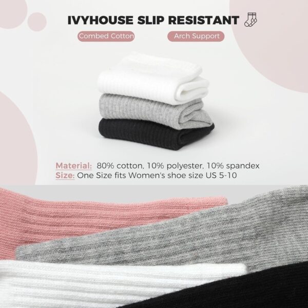 Pilates Yoga Socks with Grips for Women - Crew Length Ballet Barre Socks - Sticky Workout Hospital Socks