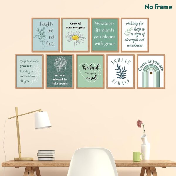 Lincia 9 Pcs Mental Health Posters Boho Therapy Office Decor Motivational Counselor Psychology Posters, 8 x 10 in(Green)